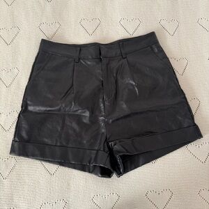 Black Faux Leather High Waisted Shorts